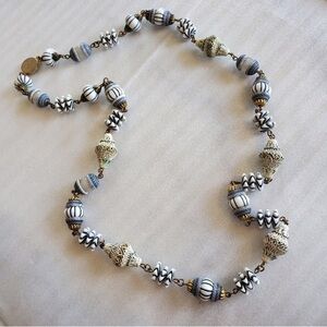Alice Caviness Artisan Beaded Necklace in Cream and Gold